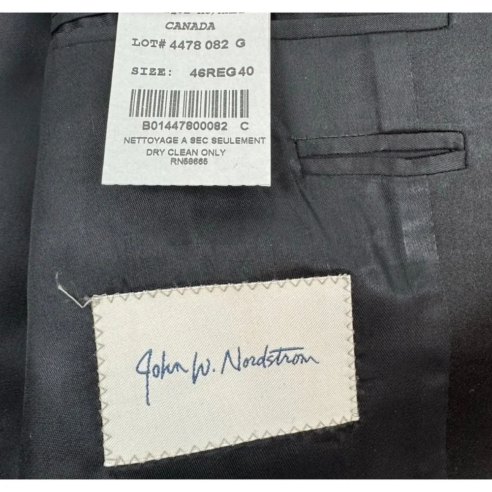 John W. Nordstrom Tuxedo Jacket Men 46R Black Wool Peak Lapel Satin Trim Canada